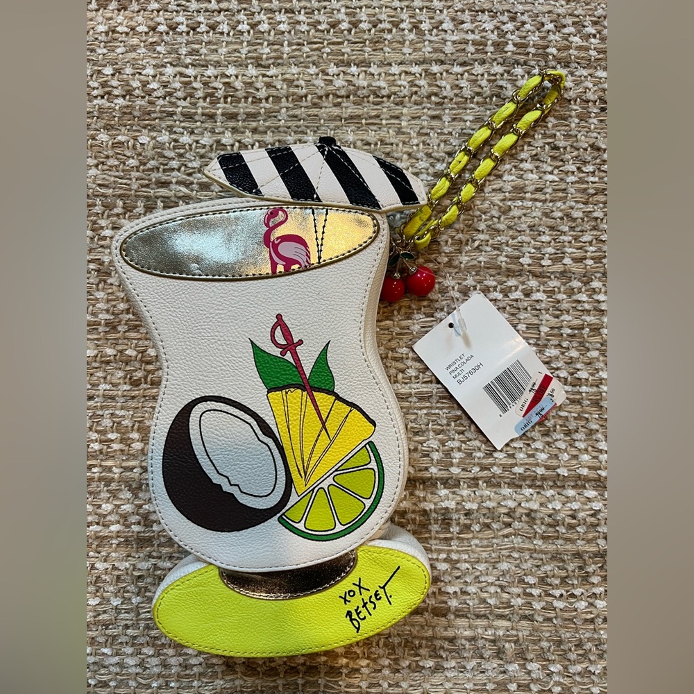 Betsy Johnson Tropical Cocktail Wristlet with Coconut and Lemon Design